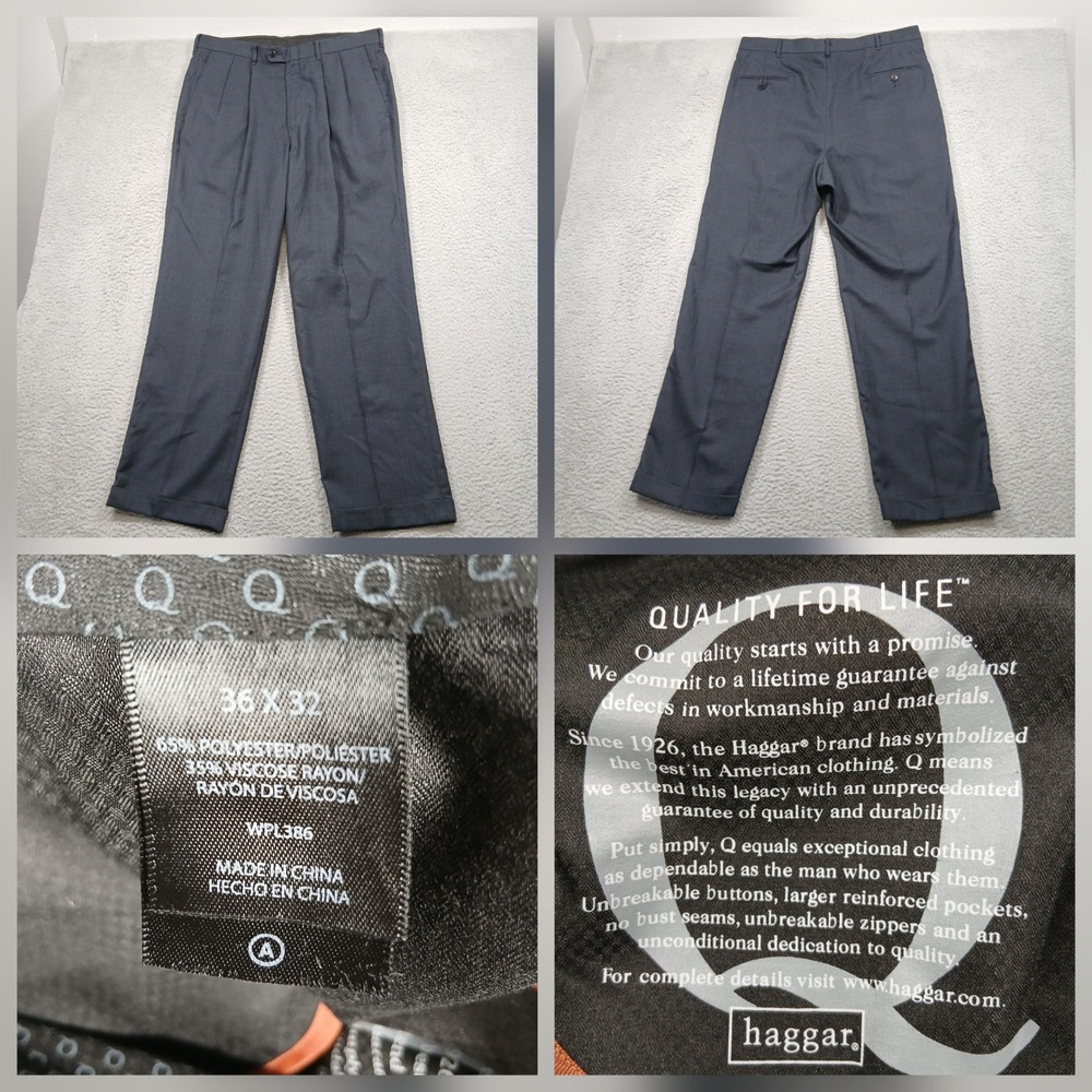 Haggar Dress Pants Mens 36x32 Gray Pleated Classic Fit Slacks